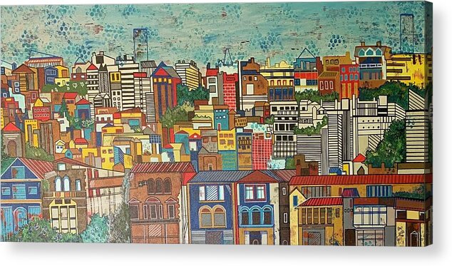 Cityscape Acrylic Print featuring the painting Urban Tranquility by Raji Musinipally