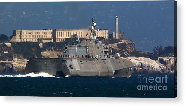 Uss Coronado (lcs 4) Acrylic Print featuring the photograph USS Coronado Steams past Alcatraz by Tony Lee