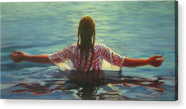Girl In Water Acrylic Print featuring the painting Water Goddess by Marguerite Chadwick-Juner
