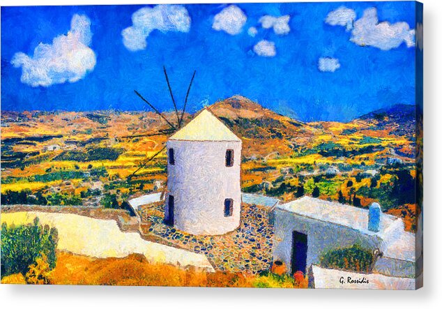 G.rossidis Acrylic Print featuring the painting Paros windmill by George Rossidis