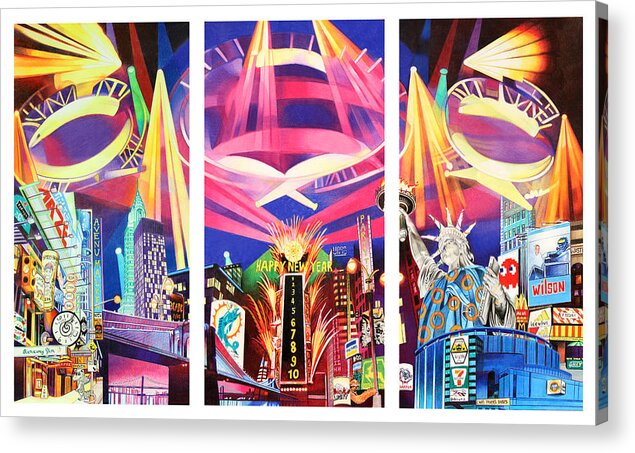 Phish Acrylic Print featuring the drawing Phish New York for New Years Triptych by Joshua Morton