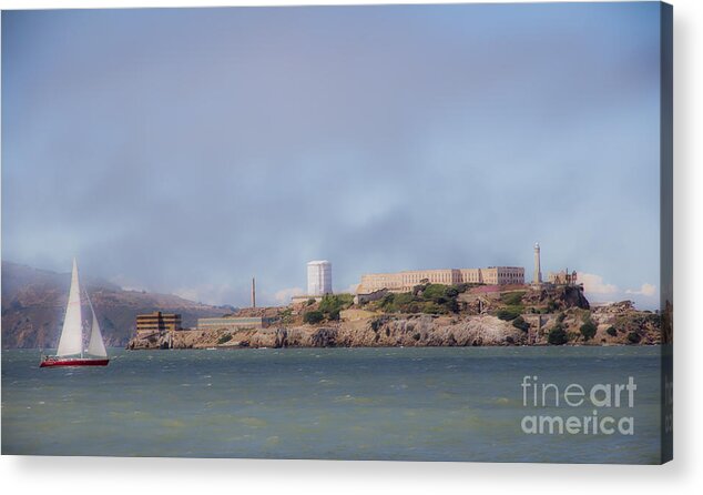 Alcatraz Acrylic Print featuring the photograph Sailing by Alcatraz by Agnes Caruso