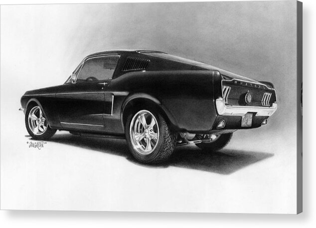 Graphite Acrylic Print featuring the drawing '68 Fast Back #68 by Tim Dangaran