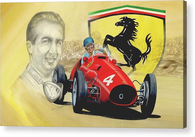 Ferrari Acrylic Print featuring the painting The Ferrari Legends - Alberto Ascari by Simon Read