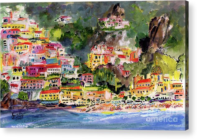 Paintings Of Italy Acrylic Print featuring the painting Positano Italy Amalfi Coast Travel Art by Ginette Callaway