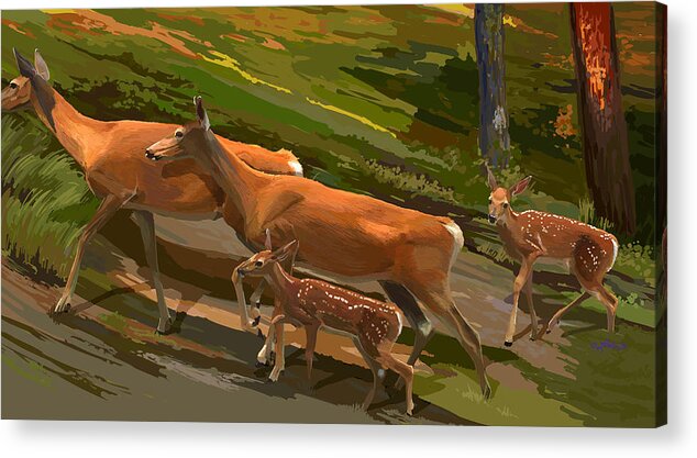 Animals Acrylic Print featuring the painting Does and Fawns by Pam Little