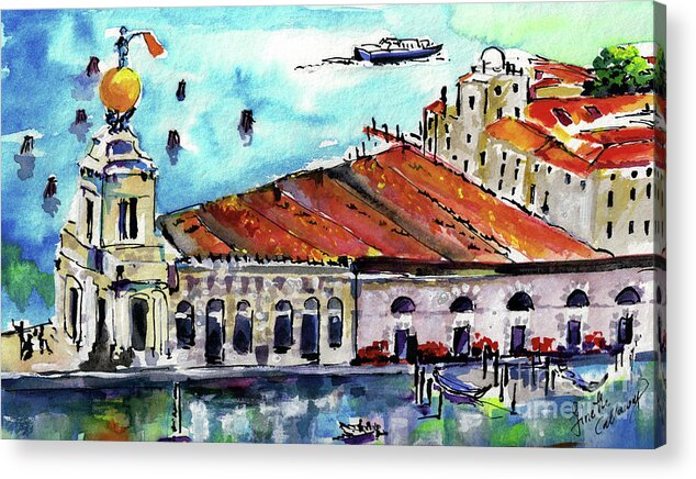 Watercolors Of Italy Acrylic Print featuring the painting Venica Italy Famous Buildings by Ginette Callaway