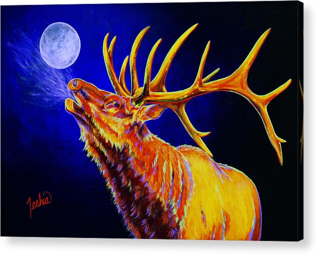 Elk Acrylic Print featuring the painting Bull Moon by Teshia Art