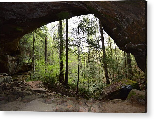 Pickett State Park Tennessee Cave Acrylic Print featuring the photograph Picket State Park,TN, Rock House Looking Outside by Stacie Siemsen