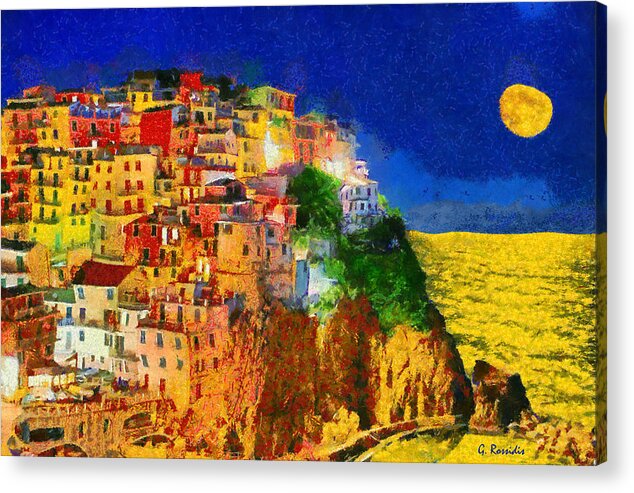 Rossidis Acrylic Print featuring the painting Manarola by night by George Rossidis
