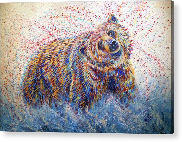 Bear Acrylic Print featuring the painting Whitewater by Teshia Art