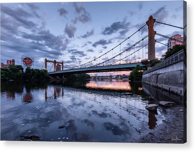 Night Photography Acrylic Print featuring the photograph Hennepin Avenue Bridge Signed by Karen Kelm