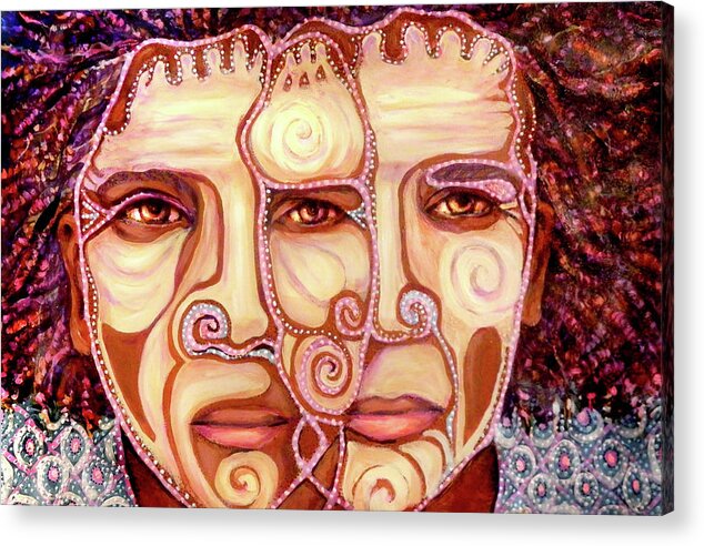  Acrylic Print featuring the mixed media Two Heads are Better than One #1 by Cora Marshall
