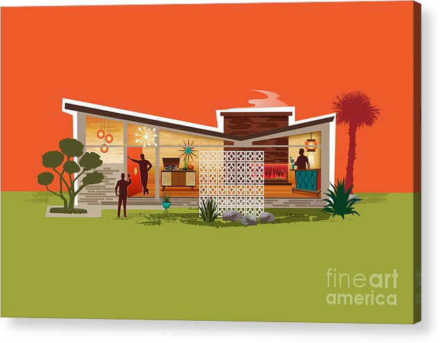 Mid Century Acrylic Print featuring the digital art Butterfly Roof Mid-Century Modern House - Men - Ps by Diane Dempsey