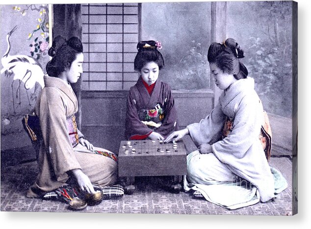 Japanese Acrylic Print featuring the photograph Geisha's Playing Game by Unknown