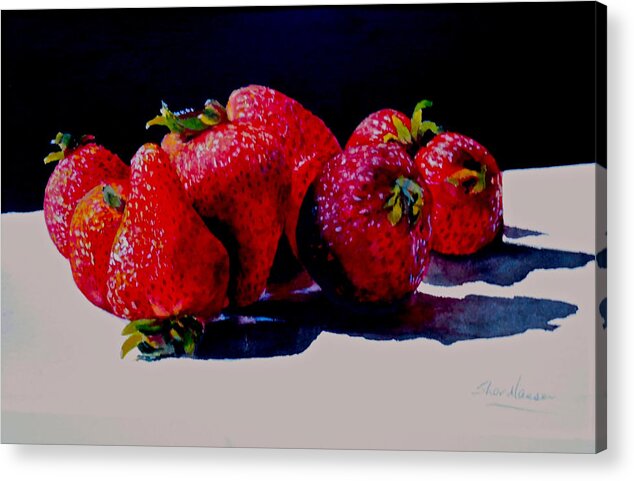 Berries Acrylic Print featuring the painting Juicy Strawberries by Sher Nasser