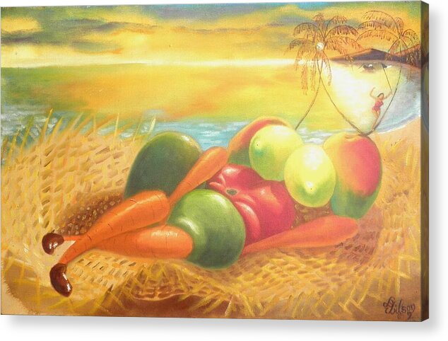 Fruit Nude Acrylic Print featuring the painting Caribbean Afrodite by David G Wilson