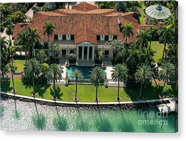 21 Star Island Acrylic Print featuring the photograph Phillip Frost's House at 21 Star Island Dr Miami Beach Aerial by David Oppenheimer