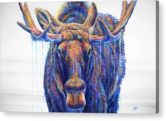 Moose Acrylic Print featuring the painting Vamoose by Teshia Art