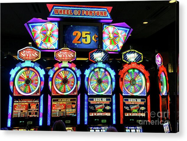 Wheel Of Fortune Acrylic Print featuring the photograph Wheel Of Fortune Slot Machines at Harrah's Cherokee Casino Reso by David Oppenheimer