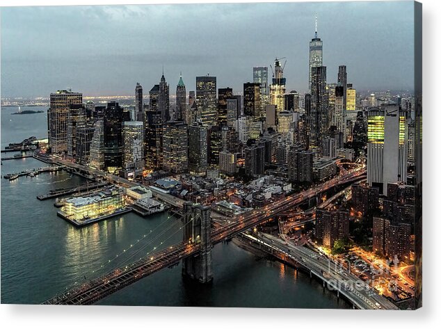  Acrylic Print featuring the photograph The Brooklyn Bridge, Financial District, and The Battery Skyline by David Oppenheimer