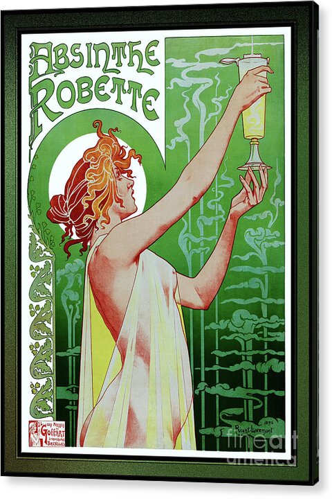 Absinthe Robette Acrylic Print featuring the painting Absinthe Robette by Henri Privat-Livemont - Xzendor7 Vintage Art Reproductions by Rolando Burbon
