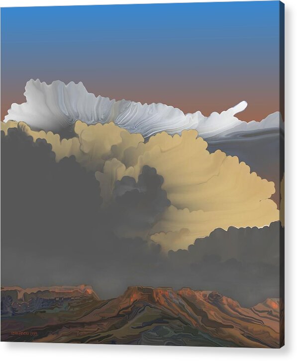 Thunderstorms Acrylic Print featuring the digital art Brokeback Hills by Kerry Beverly