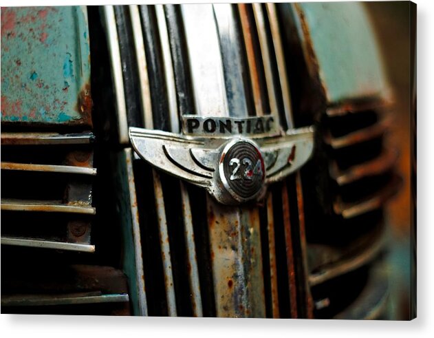 Classic Acrylic Print featuring the photograph 1937 Pontiac 224 Grill Emblem by Trever Miller