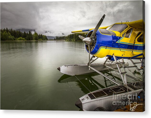 Abstract Acrylic Print featuring the photograph Idle Float Plane at Juneau Airport by Darcy Michaelchuk