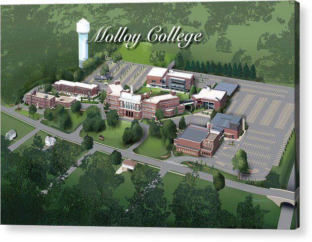 Molloy College Acrylic Print featuring the drawing Molloy College by Rhett and Sherry Erb