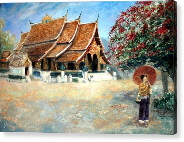 Luang Prabang Acrylic Print featuring the painting Splendour of Xieng Thong by Sompaseuth Chounlamany