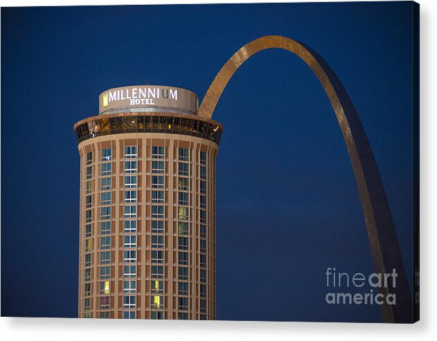 Millennium Acrylic Print featuring the photograph St. Louis Gateway Arch and Millennium Hotel by David Haskett II