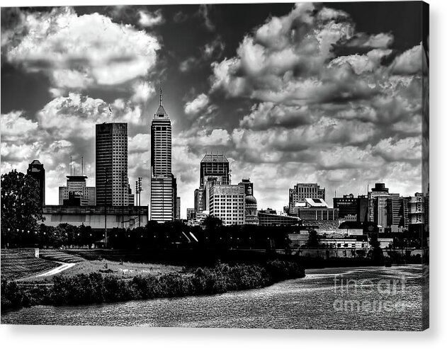 Indianapolis Acrylic Print featuring the photograph Downtown Indianapolis Skyline Black and White by David Haskett II