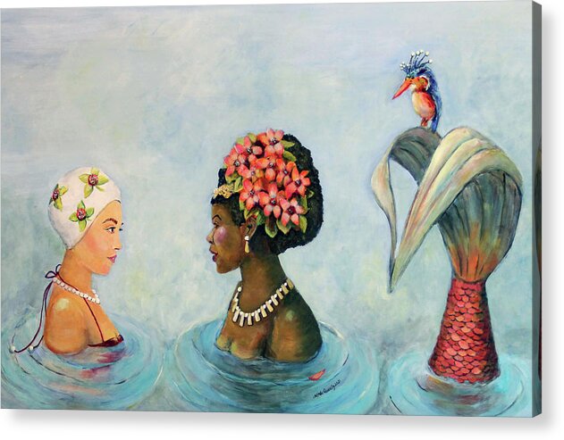 Mermaid Acrylic Print featuring the painting Conversation With a Mermaid by Linda Queally by Linda Queally