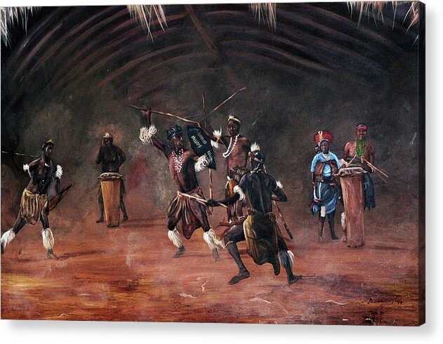 African Art Acrylic Print featuring the painting Dance Of Spears by Ronnie Moyo