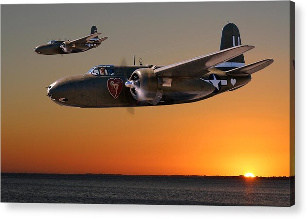 Usaaf Acrylic Print featuring the digital art Red Sky at Morning - USAAF 312BG Version by Mark Donoghue