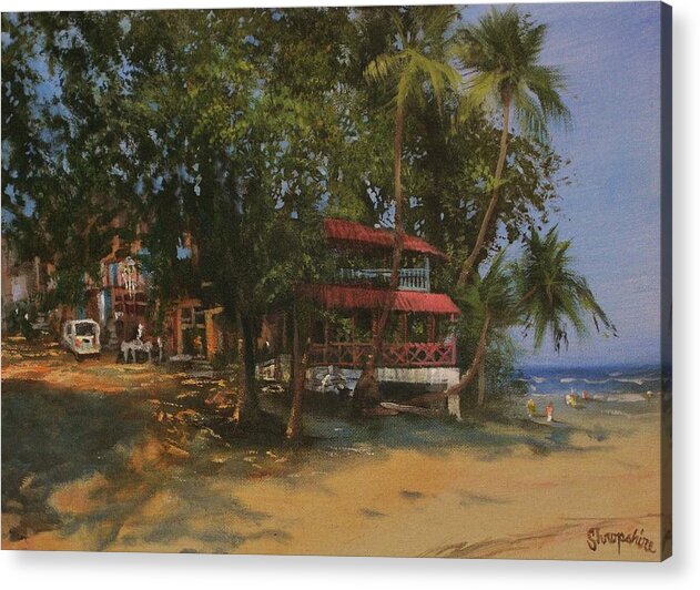 Beach Scene Acrylic Print featuring the painting Montezuma Costa Rica by Tom Shropshire