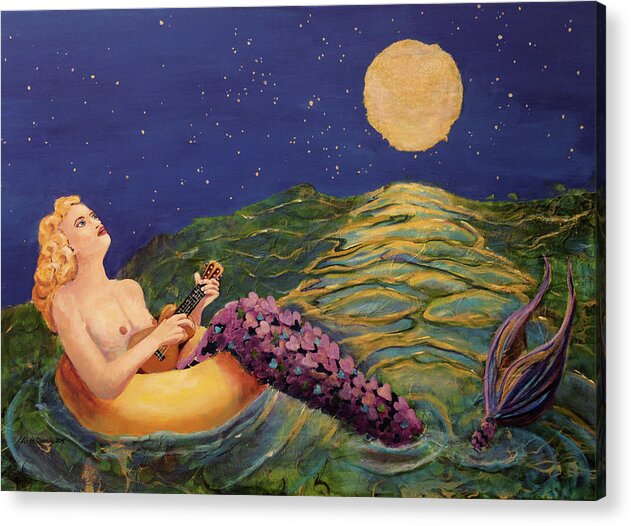 Mermaid Acrylic Print featuring the painting Song of Love by Linda Queally by Linda Queally