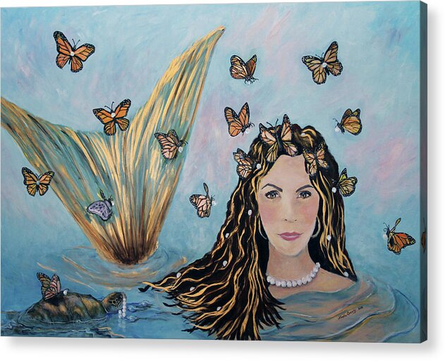 Mermaid Acrylic Print featuring the painting More Precious Than Gold by Linda Queally by Linda Queally
