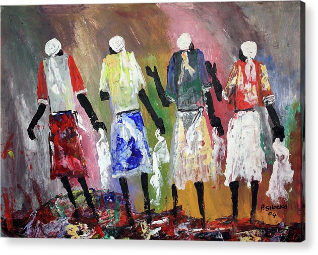 Artex Acrylic Print featuring the painting Mothers Of Peace by Peter Sibeko 1940-2013