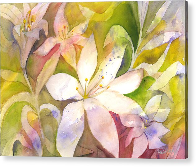 Watercolor Painting Acrylic Print featuring the painting Lilies by Kelly Perez