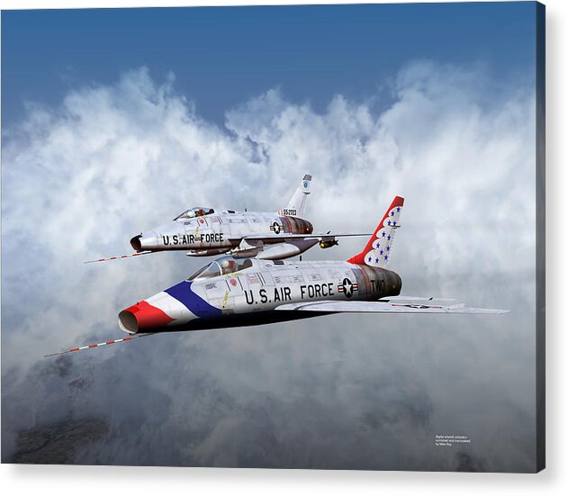 Aviation Acrylic Print featuring the digital art T Bird TWO and a regular Hun by Mike Ray