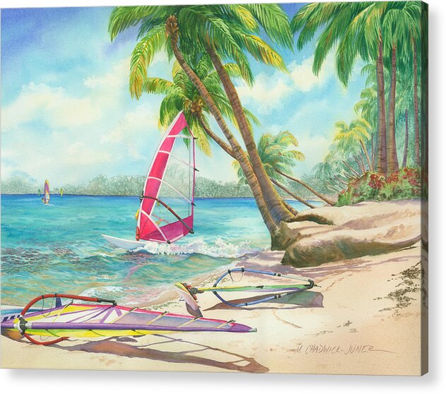 Tropics Acrylic Print featuring the painting Windsurfing the Tropics by Marguerite Chadwick-Juner