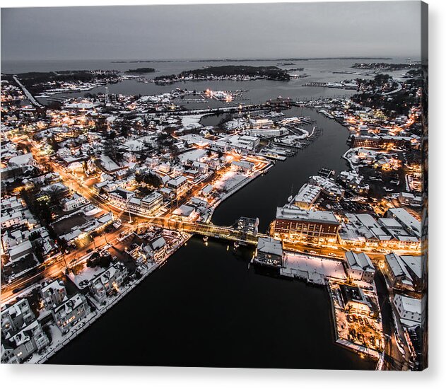 Winter Acrylic Print featuring the photograph Winter Twilight in Mystic Connecticut by Mike Gearin