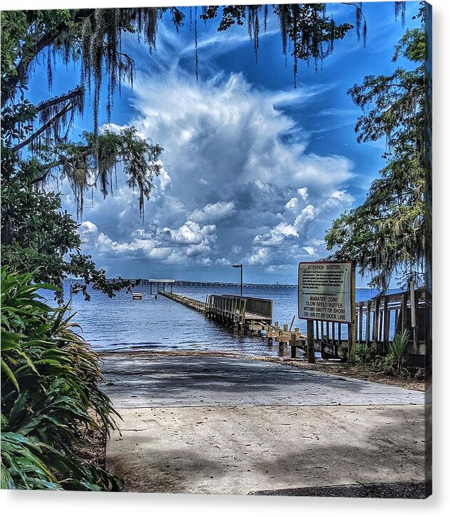 Clouds Acrylic Print featuring the photograph Strolling by the Dock by Portia Olaughlin