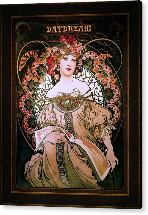Daydream Acrylic Print featuring the painting Daydream c1896 by Alphonse Mucha Remastered Retro Art Xzendor7 Reproductions by Xzendor7