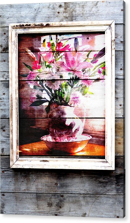 Flowers On Wood Acrylic Print featuring the photograph Flowers and Wood by Patricia Greer