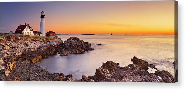 Water's Edge Acrylic Print featuring the photograph Portland Head Lighthouse, Maine, Usa At #1 by Sara winter