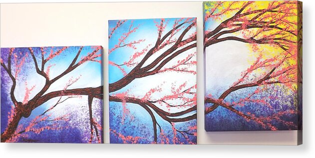 Asian Bloom Triptych Acrylic Print featuring the painting Asian Bloom Triptych by Darren Robinson