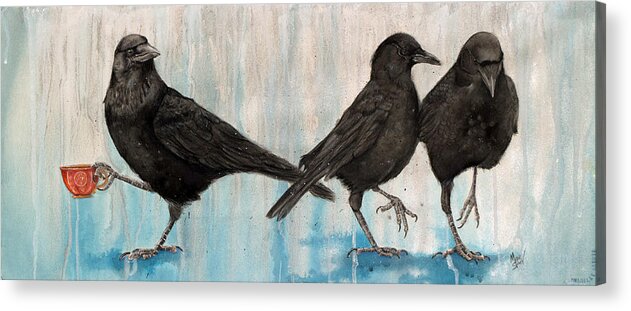 Crows Acrylic Print featuring the painting Crow Takes Tea by Marie Stone-van Vuuren